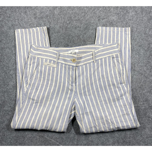 Ann Taylor Loft Pants Womens 10 Blue Cream Striped Linen Blend Marisa Trousers - Picture 1 of 13